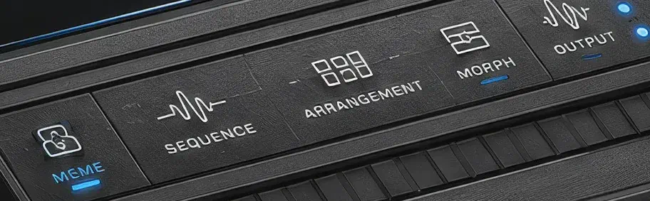 The machine's transport controls: Meme, Sequence, Arrangement, Morph, Output